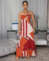 Debra Rust Orange Nude Halter Maxi Dress