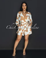 Emba Tan Beige Print Romper