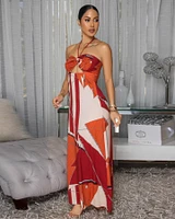 Debra Rust Orange Nude Halter Maxi Dress