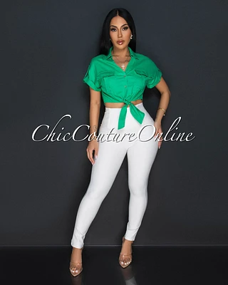 Tema White High Waistband Leggings