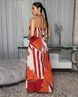 Debra Rust Orange Nude Halter Maxi Dress
