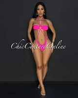 Soukena Pink One Piece Halter Swimsuit