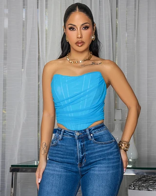 Halle Turquoise Mesh Crop Corset