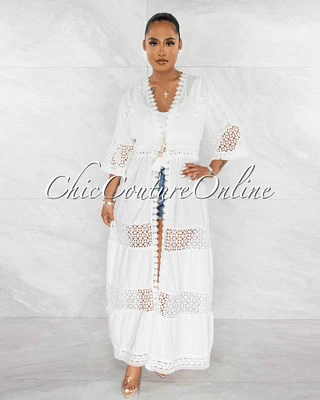 *Sergio Off-White Crochet Sequins Long Duster