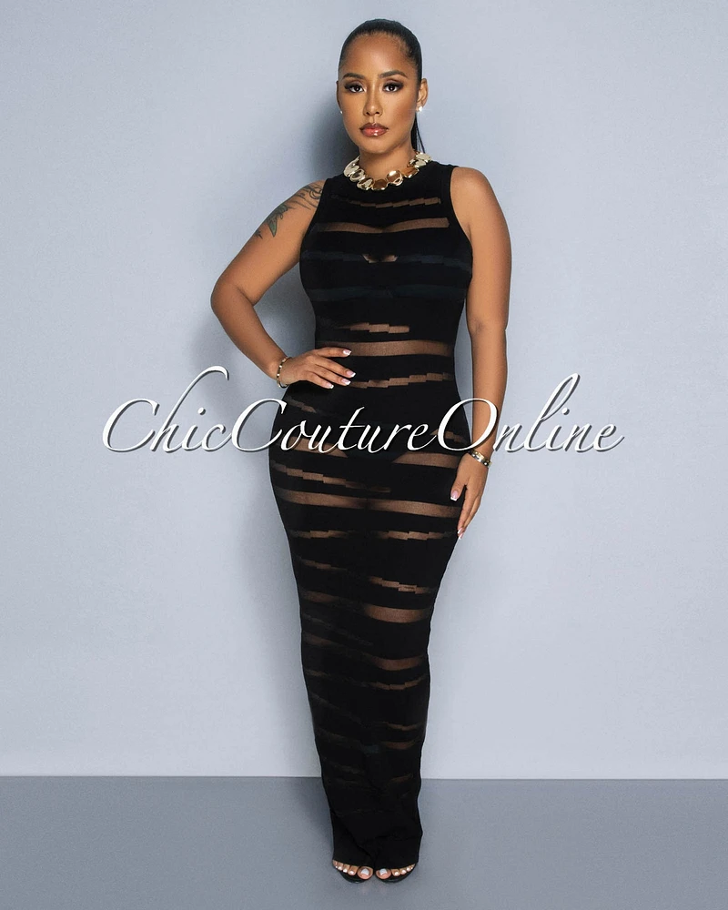 Baden Black Sheer Accent Sleeveless Maxi Dress