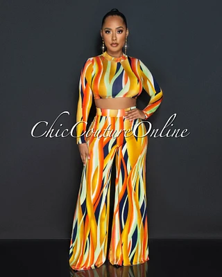 Avasa Multi-Color Print Crop Top & Wide Leg Pants Set