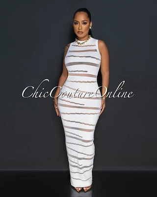 Baden White Sheer Accent Sleeveless Maxi Dress (SHIPS 1/21/25)