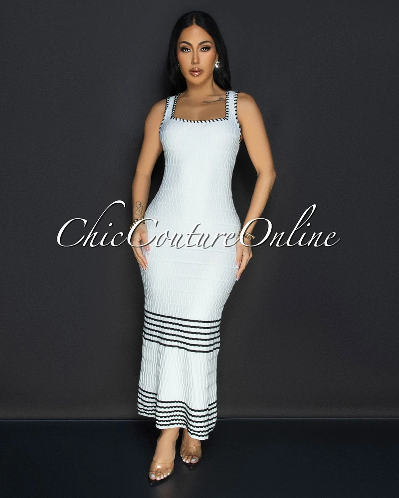 Linia Off White Black Trim Knit Maxi Dress