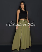 Molly Army Green Zipper Slit Maxi Skirt