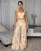 Olivia Taupe White Floral Print Top & Pants Set