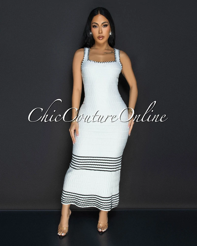 Linia Off White Black Trim Knit Maxi Dress