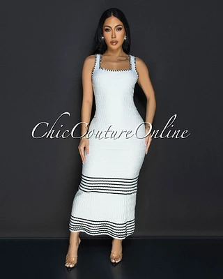 Linia Off White Black Trim Knit Maxi Dress