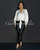 Cilia Champagne Front Tie Silky Blouse