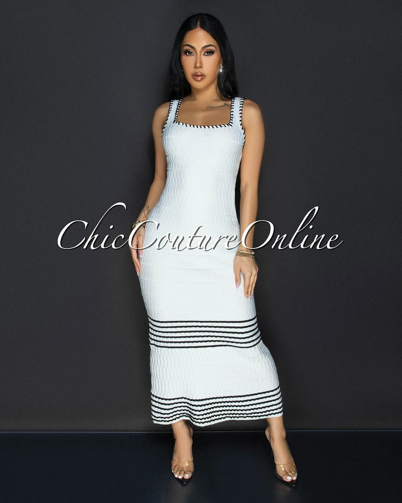 Linia Off White Black Trim Knit Maxi Dress