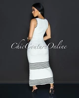 Linia Off White Black Trim Knit Maxi Dress