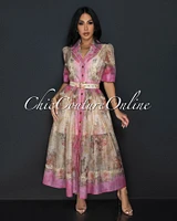 Rayne Pink Nude Floral Print Belted Maxi Dress (6/8)