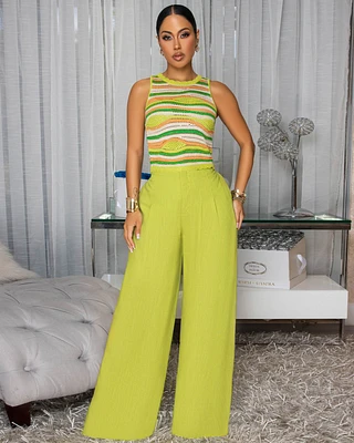 Neshky Lime Multi-Color Top & Linen Pants Set