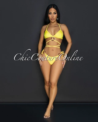 Yunis Yellow Strappy Two Piece Swimsuit