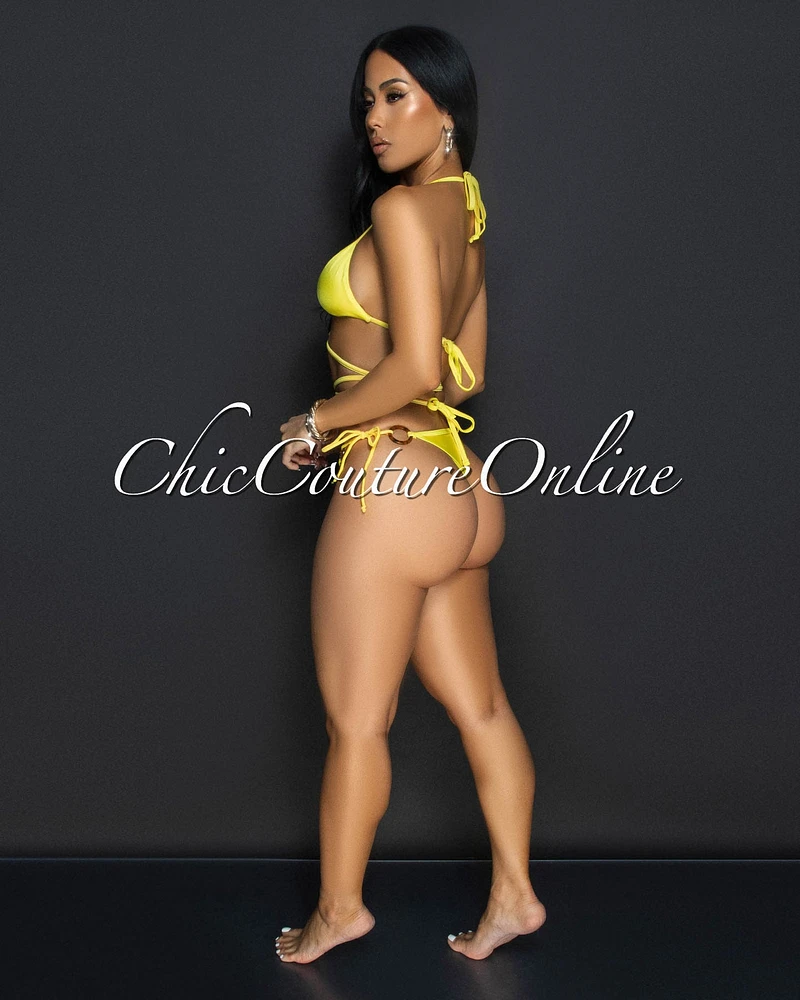 Yunis Yellow Strappy Two Piece Swimsuit