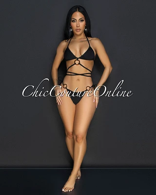 Yunis Black Strappy Two Piece Swimsuit