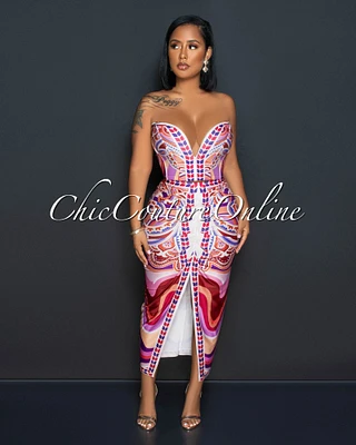 *Leona Red Lilac Print Top & Skirt Set