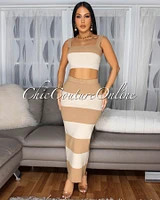 Mielle Toffee Nude Crop Top & Maxi Skirt Knit Set