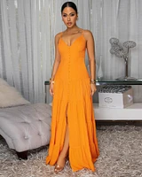Elyna Tangerine Linen Tiered Maxi Dress