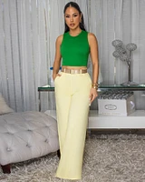 Venus Light Yellow Belted Straight Legs Pants