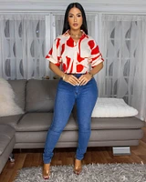 Marzia Red Off-White Print Crop Top