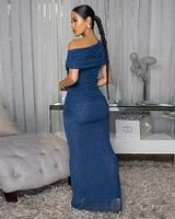 Lawrence Midnight Blue Mesh Ruched Top & Skirt Set