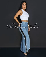 Taye Denim Black Sporty Wide Legs Pants