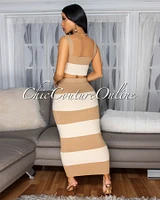 Mielle Toffee Nude Crop Top & Maxi Skirt Knit Set