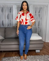 Marzia Red Off-White Print Crop Top