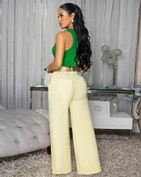 Venus Light Yellow Belted Straight Legs Pants