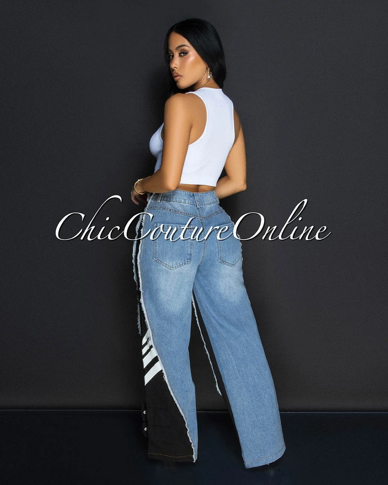 Taye Denim Black Sporty Wide Legs Pants