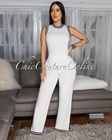 Annika Off-White Black Trim Knit Pants Set