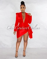 Vilina Red Silky Draped Overlay Bodysuit Dress