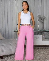 Venus Pink Belted Straight Legs Pants