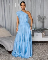 Belkys Baby Blue Single Shoulder Tiered Maxi Dress