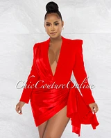 Vilina Red Silky Draped Overlay Bodysuit Dress