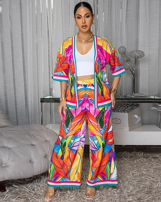 Astoria Bright Multi-Color Floral Print Top & Pants Set