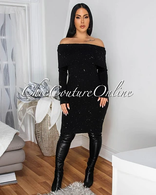 Marselle Gold Shimmer Knit Sweater Dress