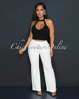 *Chrissie Cream Ribbed Wide Pants