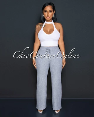 Chrissie Grey Ribbed Wide Pants