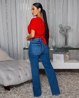 Sannela Red Silky V-Neckline Top