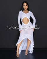 *Zala White Sheer Ruffle Cover Up Maxi Dress