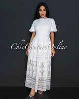 Aspyn White Lace Flared Maxi Dress