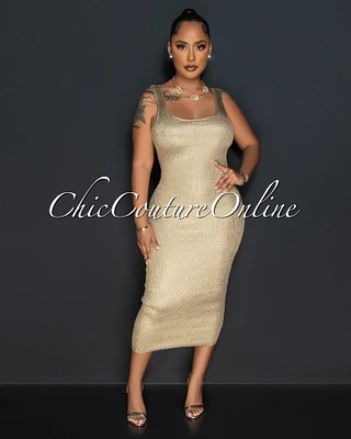 Dublin Gold Shimmer Ribbed Midi Dress