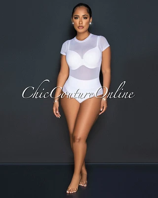 Kaylin White Sheer Mesh Bodysuit