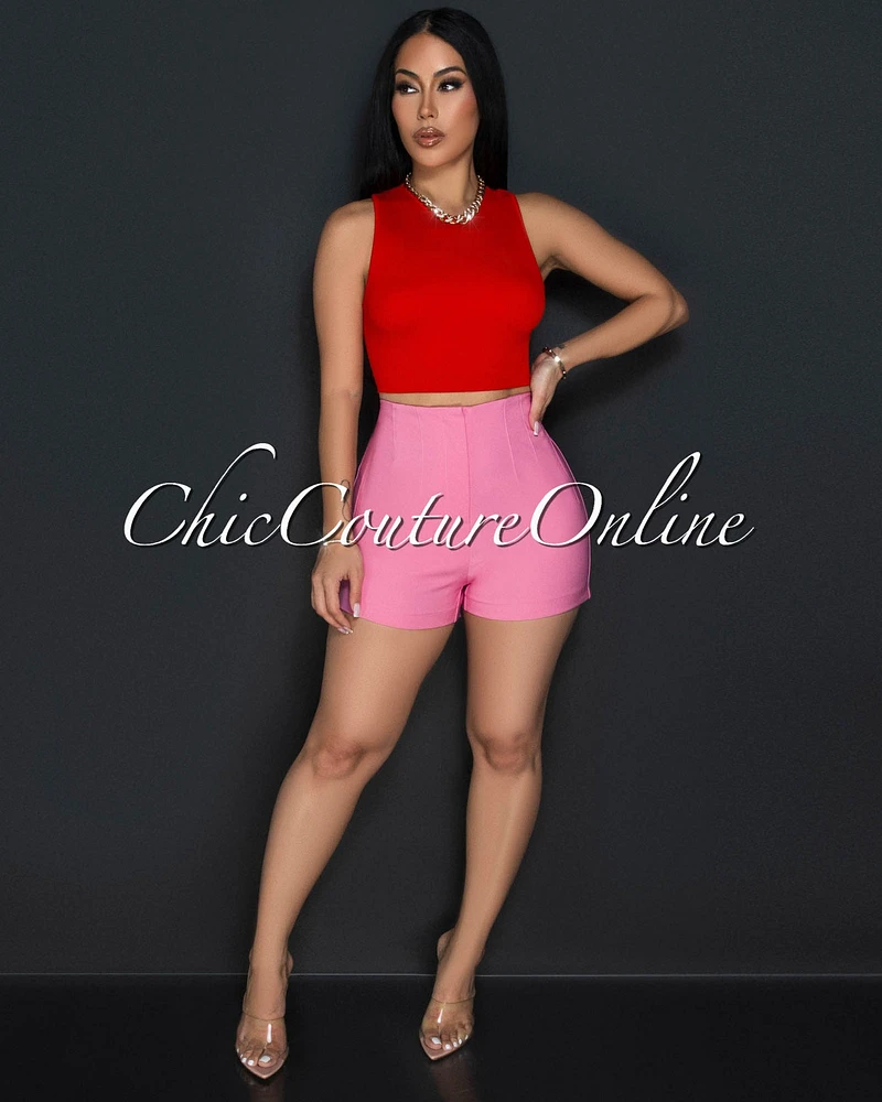 Mali Pink High Waist Trouser Shorts